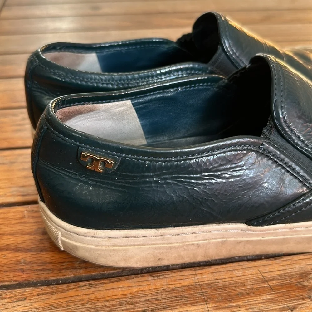 Tory Burch Jesse Black Leather Slip-On Loafer Flat Sneakers with White Size 7.5